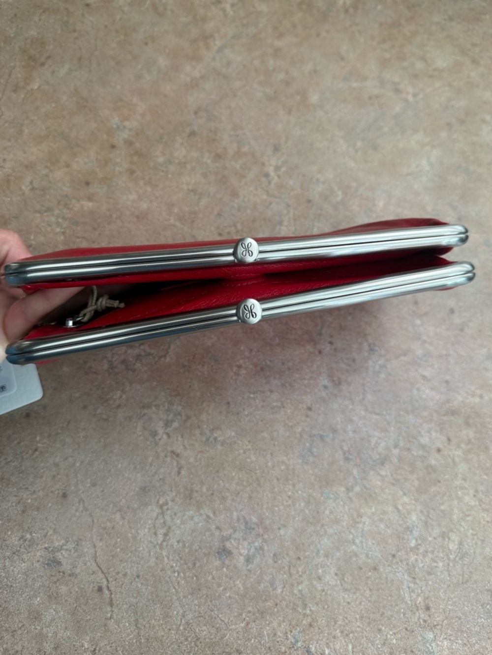 HOBO Lauren Red Leather Kiss-Frame Clutch - Picture 3 of 10